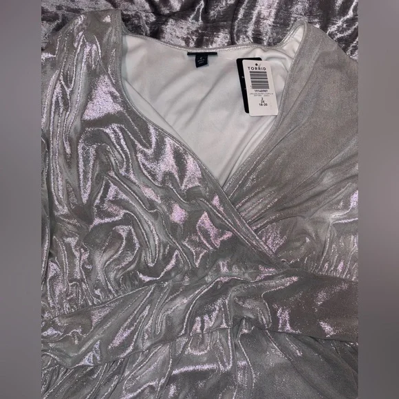 torrid Silver Metallic Wrap Mini Dress - Picture 3 of 6